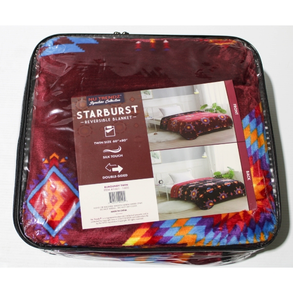 NEW NU TRENDZ STARBURST REVERSIBLE BLANKET - BURGUNDY