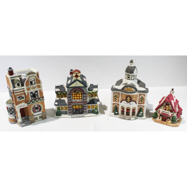 4 CHRISTMAS VILLAGE LIBRARY ETC. LIGHT READY