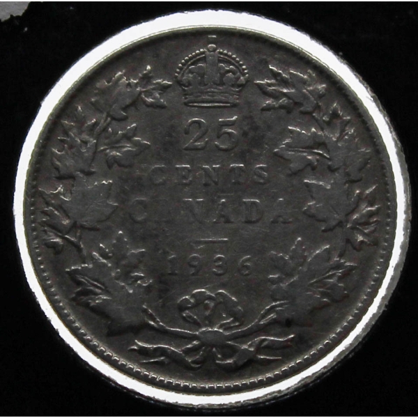 1936 SILVER CANADIAN 25 CENT COIN