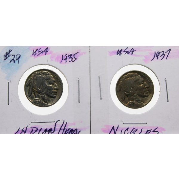 1935 & 1937 INDIAN HEAD USA NICKLES