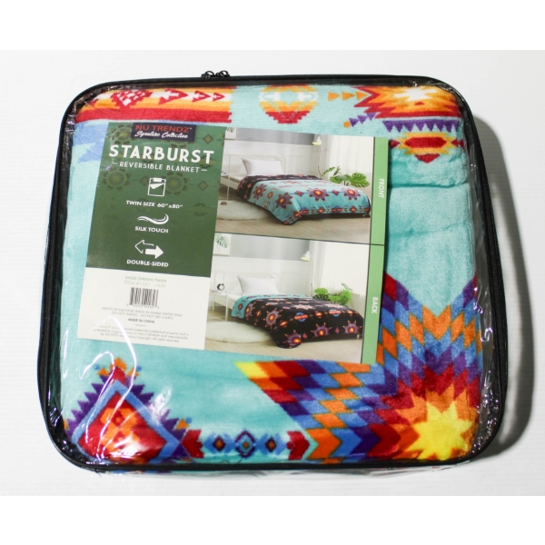 NEW NU TRENDZ STARBURST REVERSIBLE BLANKET - SAGE GRN