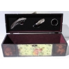 Image 2 : FLORAL WOODEN WINE BOX W/ CORKSCREW ETC.
