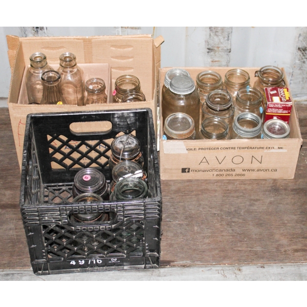 VINTAGE MILK BOTTLES, CANNING JARS, ETC.