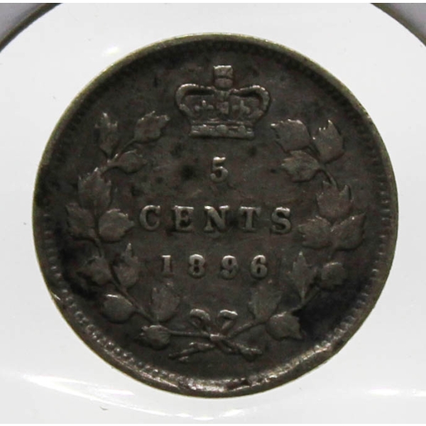 1896 VICTORIAN CANADA SILVER 5 CENT COIN