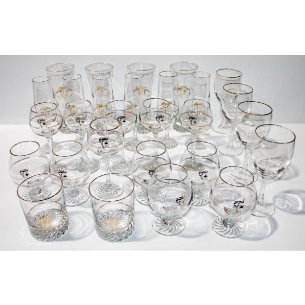 1988 PETRO CANADA OLYMPIC GLASSWARE W/ 22K GOLD TRIM ETC. 