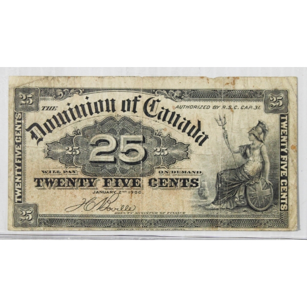 1900 DOMINION OF CANADA 25 CENT SHIN PLASTER