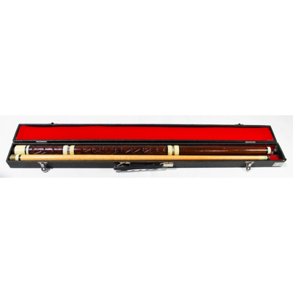 WOODEN DECORATIVE POOL CUE W/ CASE