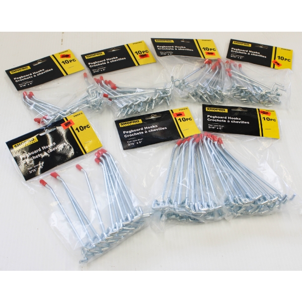 7 PACKS OF 10 PEGBOARD HOOKS 3/16X 6 INCH ETC