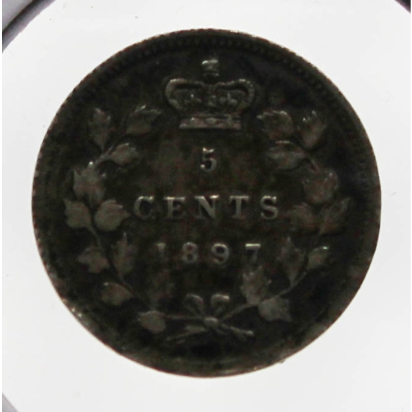1897 FINE VICTORIAN SILVER CANADA 5 CENT COIN