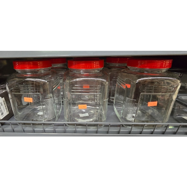 SIX GLASS STORAGE CONTAINERS