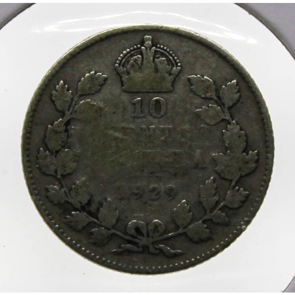 1929 KING GEORGE V CANADA SILVER 10 CENT COIN