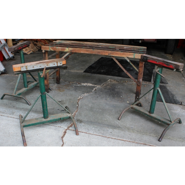 3 ADJ. METAL STANDS & VINT. FOLDING WORK BENCH