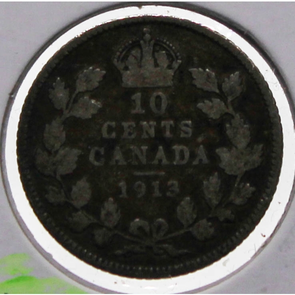 1913 CANADIAN SILVER 10 CENT COIN