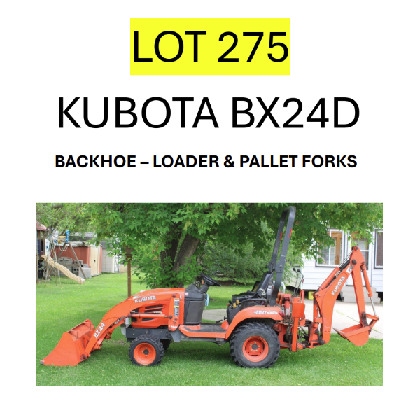 KUBOTA BACKHOE - LOADER & PALLET FORKS LOT 275