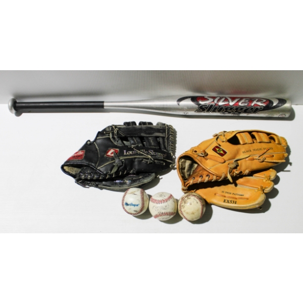SILVER SLUGGER BASEBALL BAT - GLOVES & BALLS