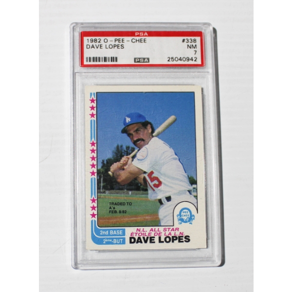 1982 O-PEE-CHEE DAVE LOPES NM 7 PSA TRADING CARD
