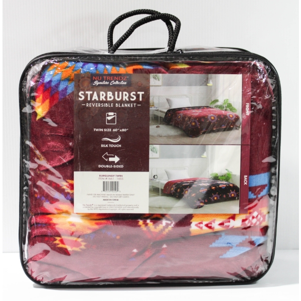 NEW NU TRENDZ STARBURST REVERSIBLE BLANKET - BURGUNDY