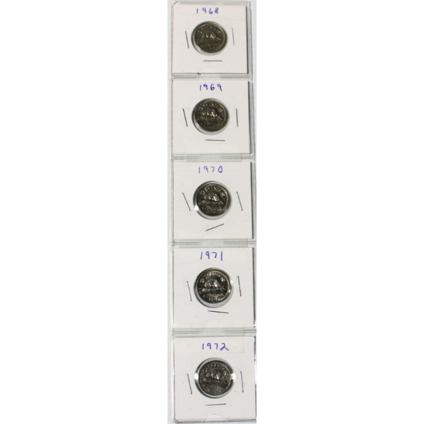 1968-69 SEQUENTIAL DATE CANADIAN 5 CENT COINS