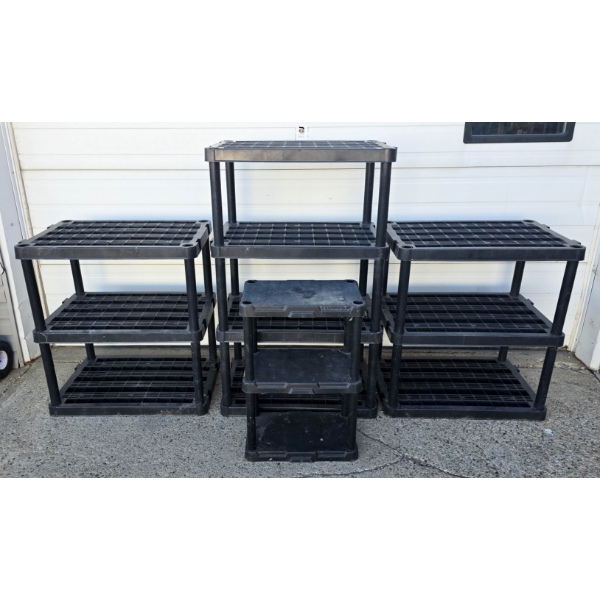 FOUR PCS ADJUST. BLACK PLASTIC SHELVING