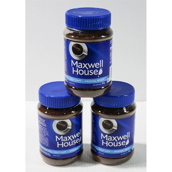 3 X 150G MAXWELL HOUSE HALF CAFF INSTANT COFFEE