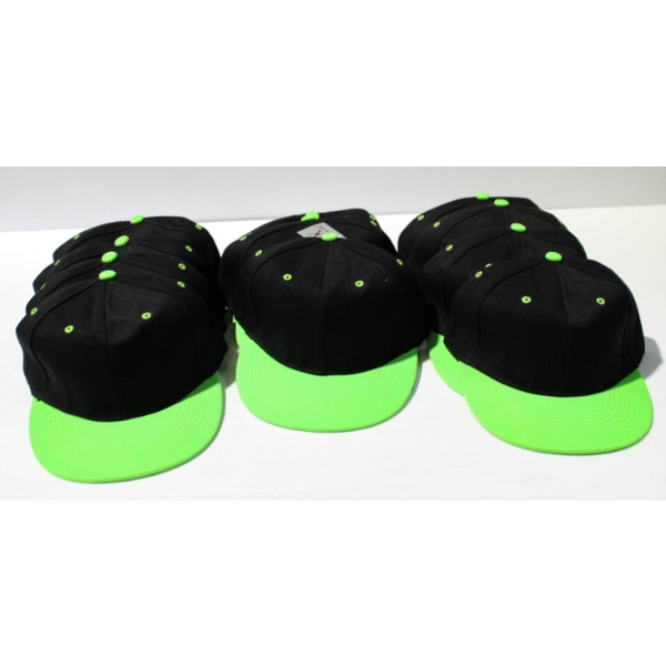 12 NEW ADULT BASEBALL STYLE HATS - BLK / GREEN