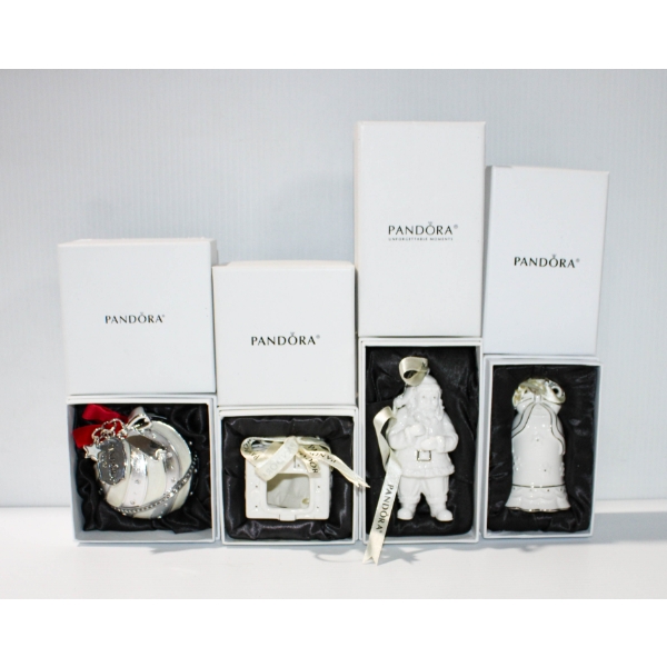 4 PANDORA CHRISTMAS TREE ORNAMENTS - 2018 HINGED BALL ETC.