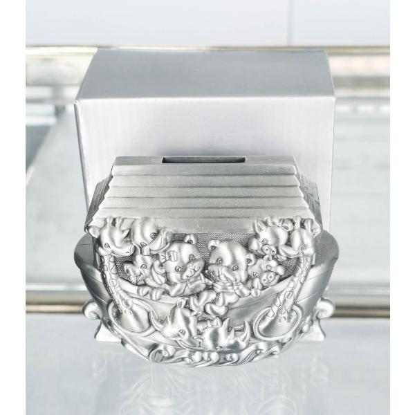 NEW NOAH'S ARK MONEY BANK W/ PEWTER FINISH