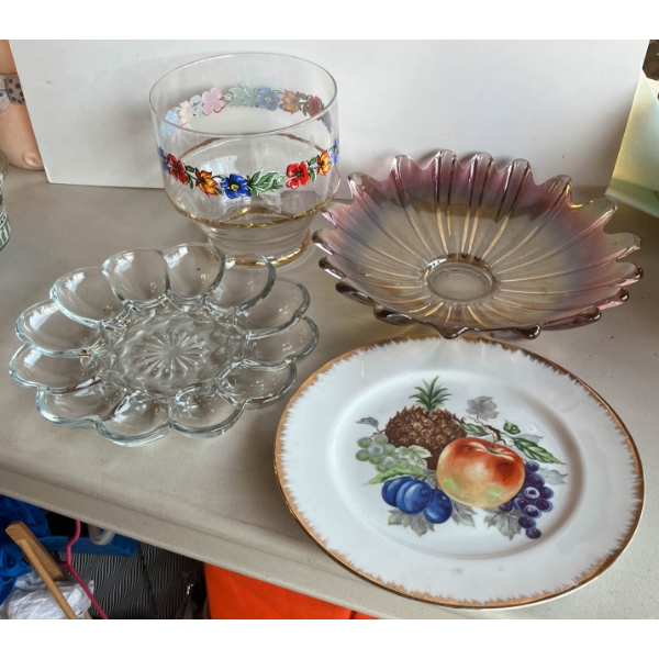 VINTAGE IRADESCENT BOWL - REVERSE PAINTED BOWL ETC.