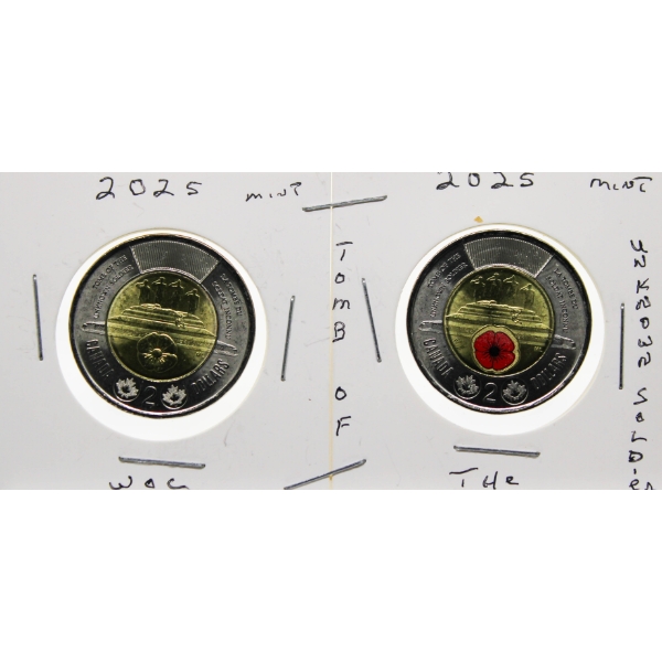 TWO CANADA TOMB OF THE UNKNOWN SOLDIER $2 COINS