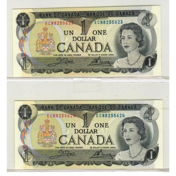 1973 CRISP/UNC SEQUENTIAL CANADA $1 BANKNOTES