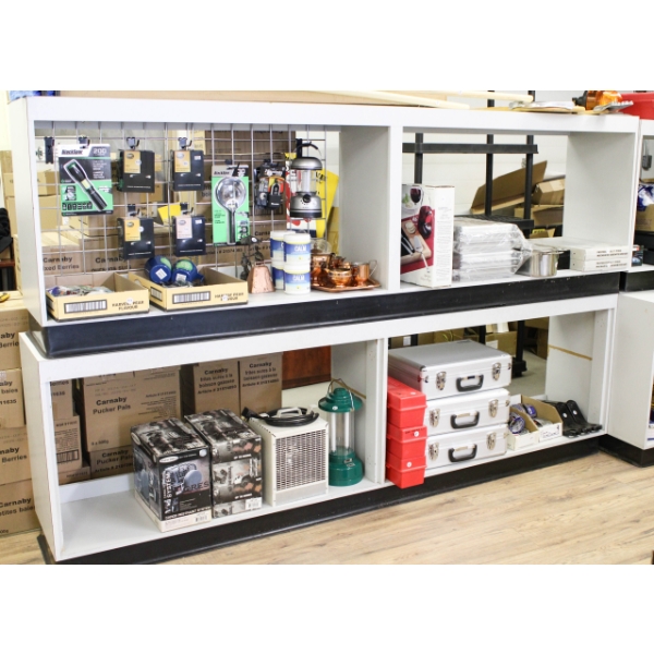 TWO WOOD SHELVES 8FT X 30"X 16" - CONTENTS NOT INCLUDED