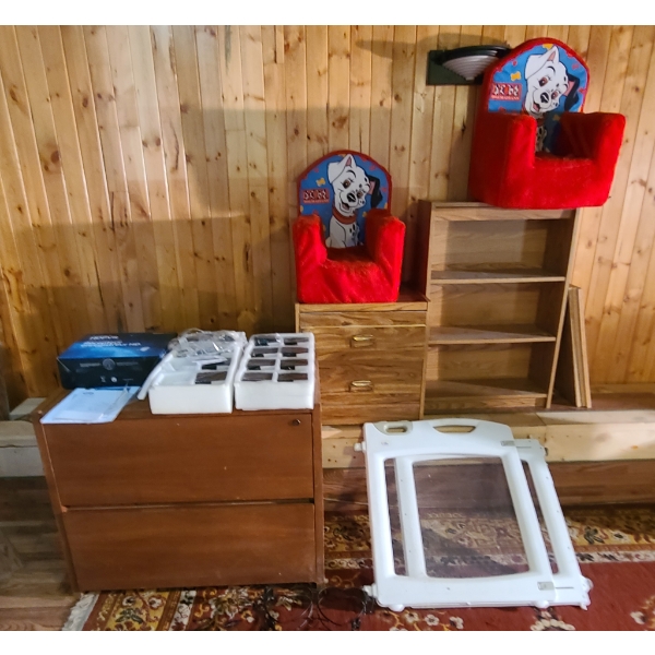 2 DRAWER CABINET BOOKSHELF ETC 