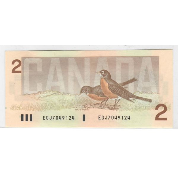 1986 CRISP/UNC CANADIAN $2 DOLLAR ROBIN BANKNOTE
