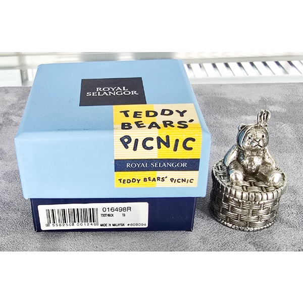 NEW TEDDY BEAR TOOTH BOX W/ PEWTER FINISH