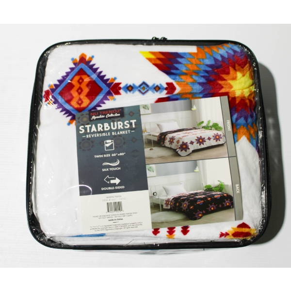 NEW NU TRENDZ STARBURST REVERSIBLE BLANKET - WHITE
