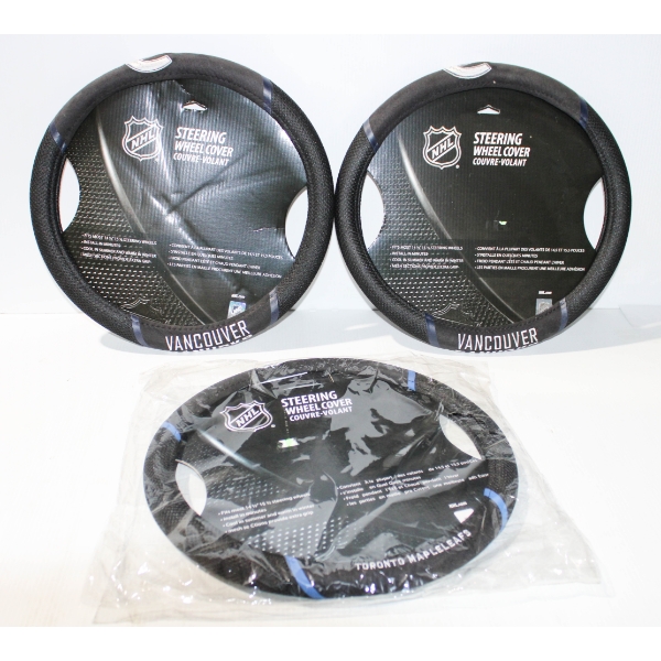 2 VANCOUVER CANUCKS & 1 TORONTO MAPLE LEAF STEERING WHEEL COVERS