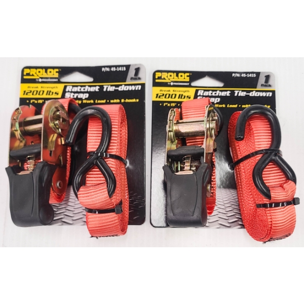 2 PROLOC 1200 LB RATCHET TIE DOWN STRAPS