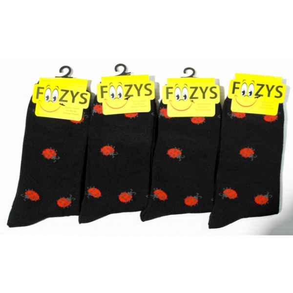 4PR NEW UNISEX FOOZYS SOCKS - LADYBUG - BLK