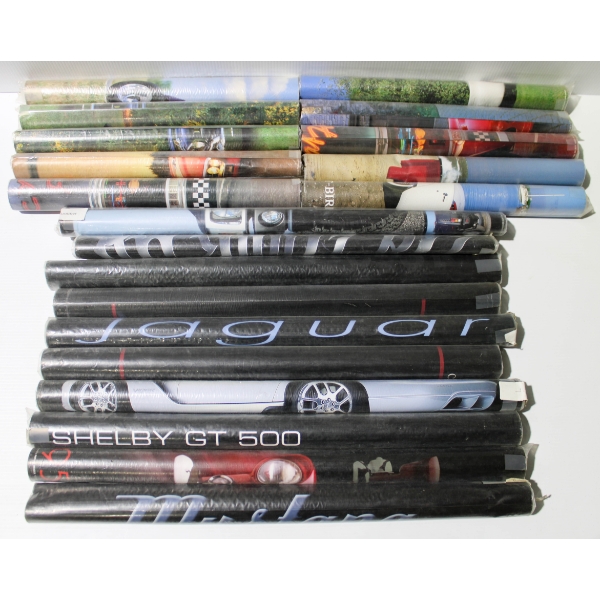 20 ASST. AUTO POSTERS - T BIRD - JAGUAR - SHELBY ETC.
