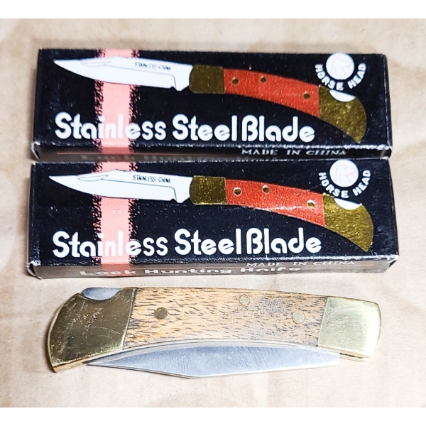3 HORSEHEAD FOLDING KNIVES 