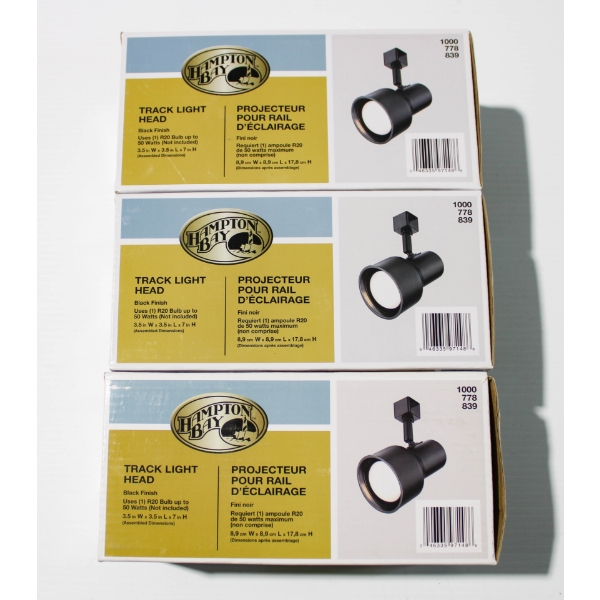  3 NEW HAMPTON BAY TRACK LIGHTING HEADS - BLK FINISH