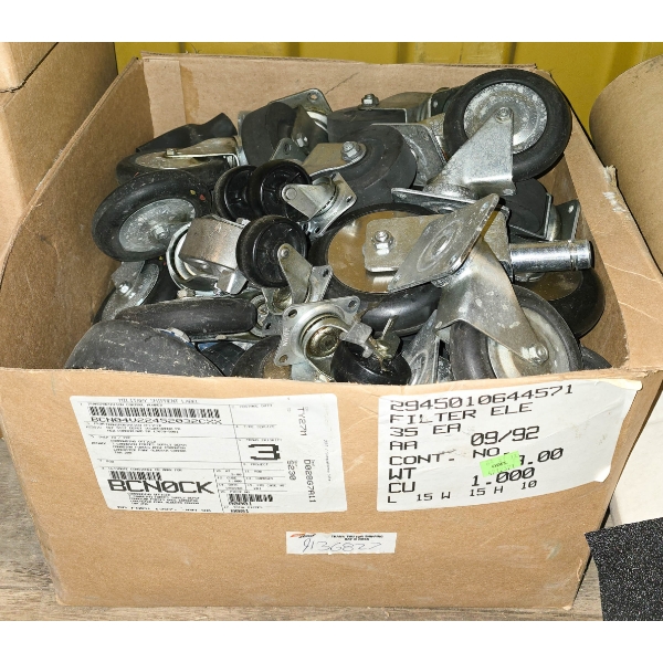 LARGE BOX OF CASTERS AND WHEELS