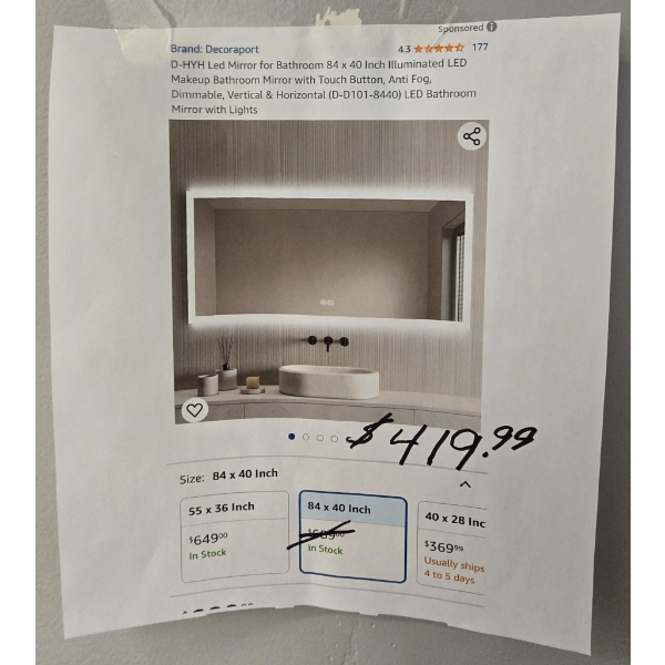 84" X 40" ILLUMINATED LED BATHROOM MIRROR