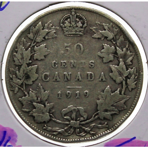 1919 SILVER CANADIAN 50 CENT COIN