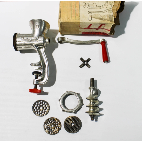 VINT. ALFA #8 MEAT CHOPPER W/ ATTACHMENTS