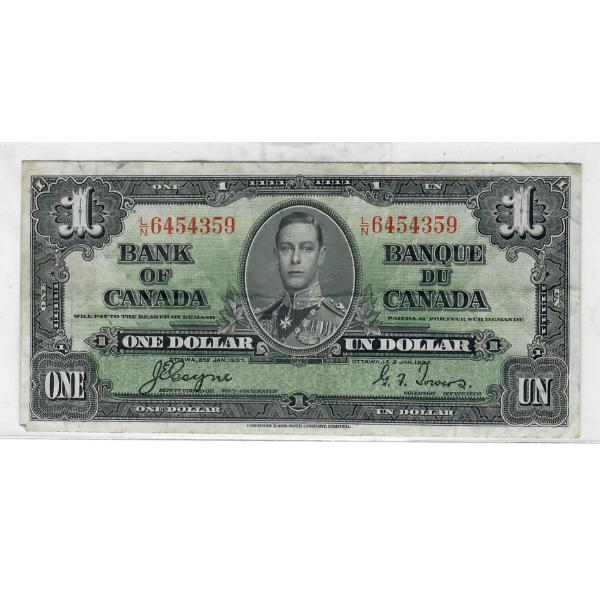 1937 CANADA $1 DOLLAR BANK NOTE