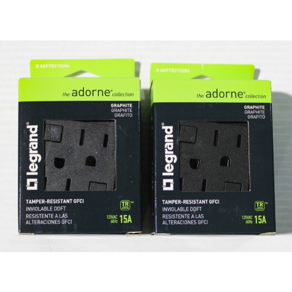 2 NEW LEGRAND LIGHTING ADORNE 15A GFCI OUTLET - GRAPHITE 