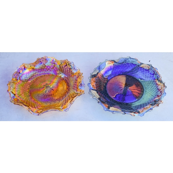 2 VINTAGE CARNIVAL GLASS SERVING TRAYS