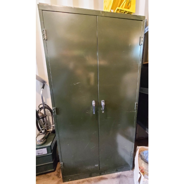 5 SHELF METAL STORAGE CABINET W/ CONTENTS