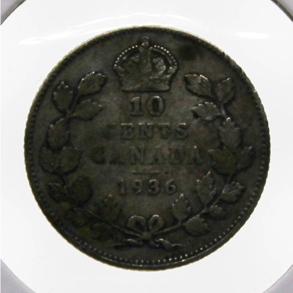 1936 KING GEORGE V CANADA SILVER 10 CENT COIN